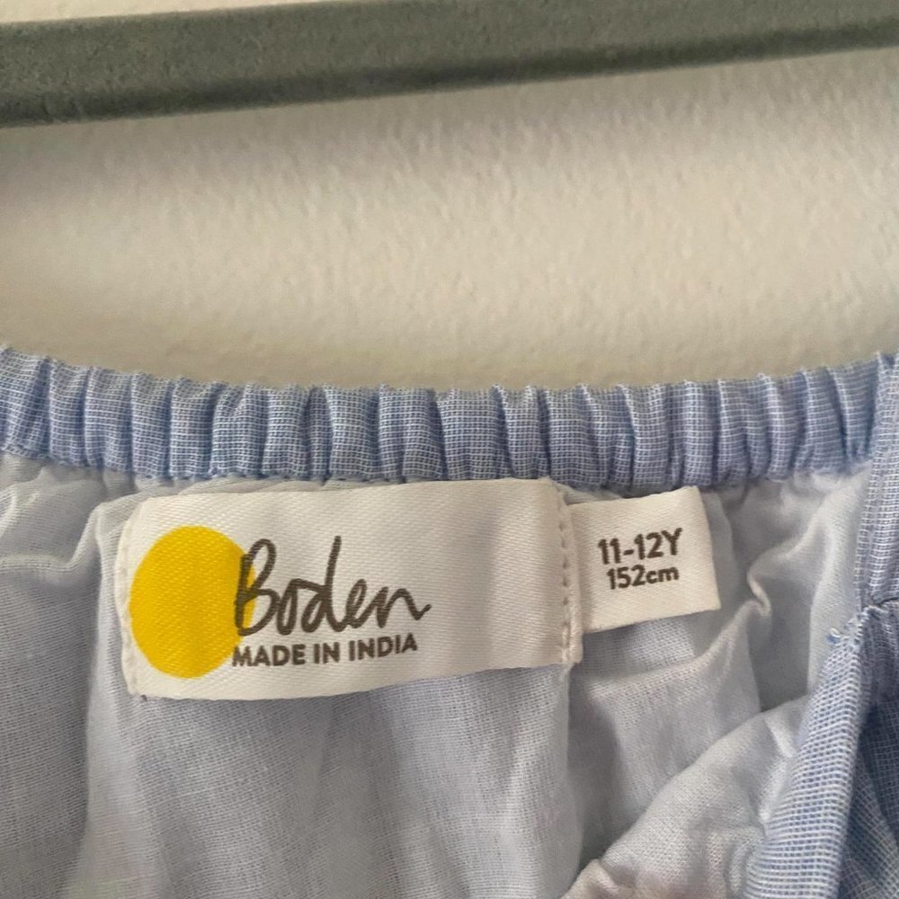 MINI BODEN girls blue and white pom pom romper. Cotton. EUC! - Picture 5 of 8